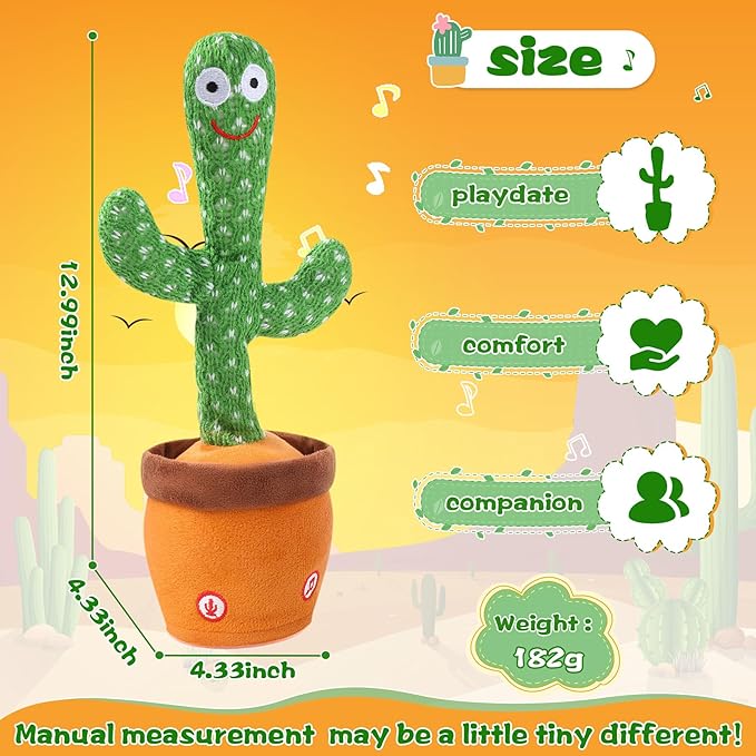 LUKETURE Dancing Talking Cactus Toy for Babies & Toddlers - 120 English Songs, Singing Mimicking Recording Repeating, Educational Sensory Music Toy | Kids Birthday/Children’s Day Gift for Boys & Girls