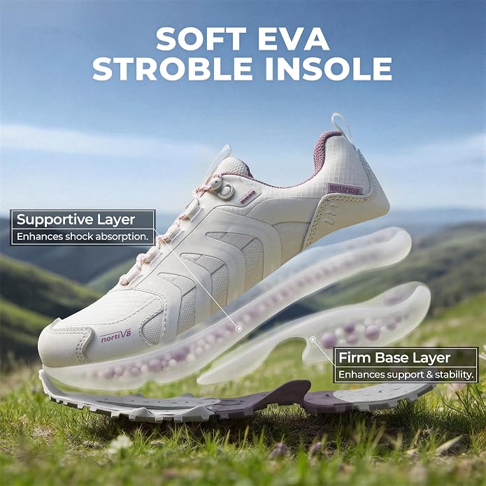 NORTIV 8 Women's Waterproof Hiking Shoes Lightweight Travel for Walking All Day Comfort Non-Slip Outdoor Trekking Camping Climbing Fashion Sneakers Armadillo FieldLite
