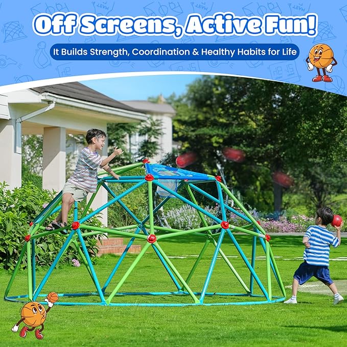 Zupapa 10FT Climbing Dome, Outdoor Jungle Gym for Kids with Climbing Grip - Geometric Dome Climber Supports 1000LBS Outdoor Playset and Easy Assembly Outdoor Play Equipment for Kids (Green, 10FT)