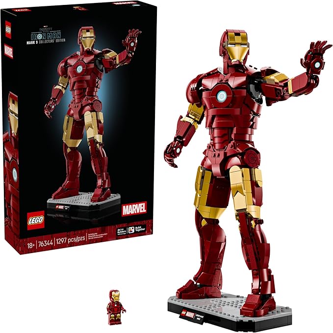 LEGO Marvel Iron Man Mark 3 Collectors’ Edition Building Set - Poseable Super Hero Construction Kit W/Mark 3 Minifigure for Adults, Ages 18+ - Collectible Gift Idea for Birthdays - 76344