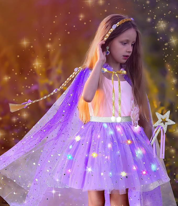 Light up Princess Dress up Clothes for Little Girl, Unicorn Princess Cape Princess Dresses Crown Toy for 3 4 5 6 Girls