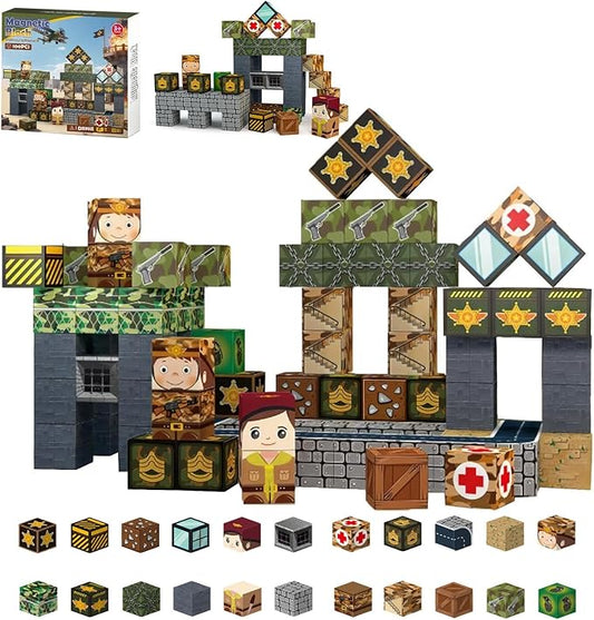 100PCS Magnetic Building Blocks,Magnetic Tiles Military Army Toy for Kids Ages 3 4 5 6 7 8,Stacking Magnets Toys for 4-8 Year Old Boys Girls,STEM Learning Toy Birthday for Toddlers 3-10