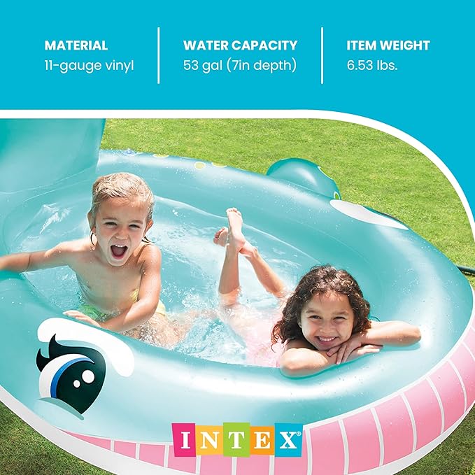 Intex 57440EP Inflatable Whale Spray Kiddie Pool for Kids 2+, 79" x 77" x 36" - Small Blow-Up Splash Pool & Sprinkler, Backyard Toddler Play Center