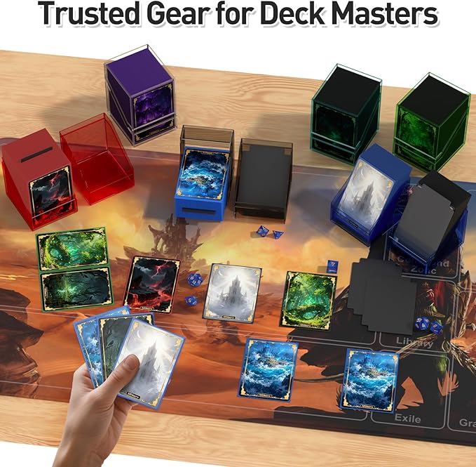 Mlikero Card Deck Cases, Acrylic Commander Deck Box Holding 100+ Sleeved Cards with Dividers, Clear Card Storage Box Fit for MTG, TCG, Sports Cards (Green)