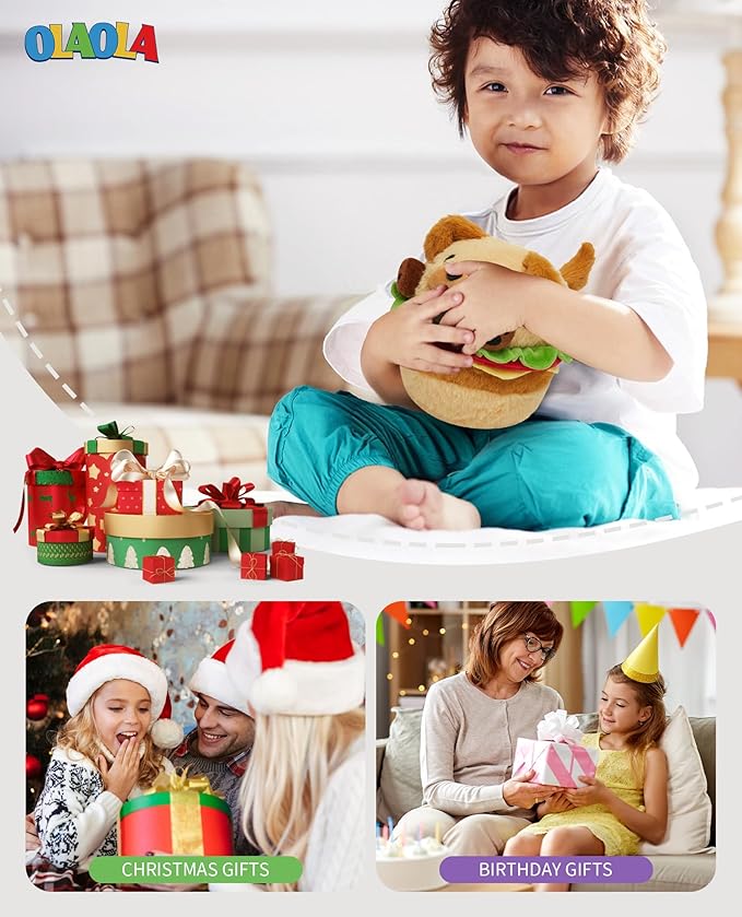 OLAOLA Cute Dog Stuffed Animals Hamburger Dog Plush Toys, 7 Inch Kawaii Hamburger Plushie Toy for Kids Adults