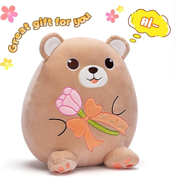 Get Well Soon Teddy Bear Plush Pillow,12" Soft Huggable Stuffed Animal Toy,Patient Feeling Better Gifts for Children, Girls, and Women