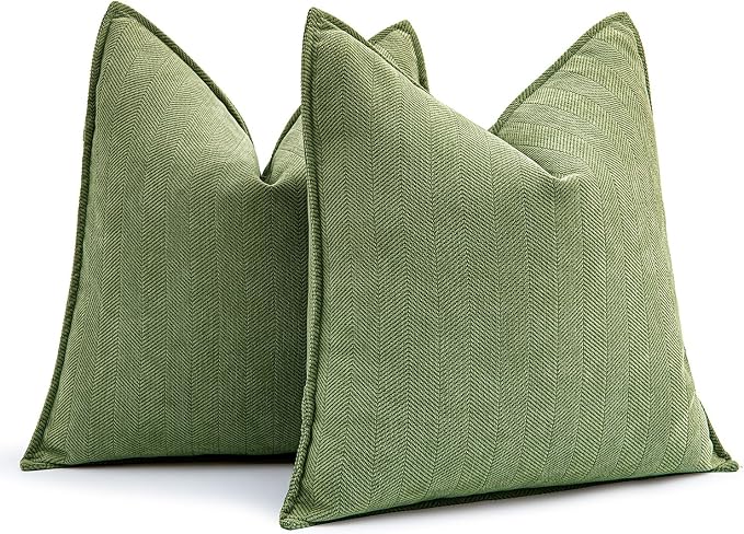 MIULEE Pack of 2 Sage Decorative Chenille Pillow Covers 18x18 Inch | Soft Couch Throw Pillows,Farmhouse Cushion Covers with Elegant Design for Sofa,Bedroom,Living Room,Spring Home Decor