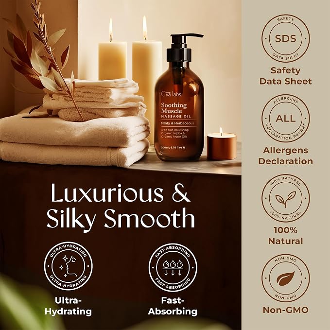 Soothing Massage Oil for Sore Muscles & Destressing Massage Oil for Sore Muscles Set - Aromatherapy Grade Essential Oils Set - 2x6.76 fl oz - Gya Labs