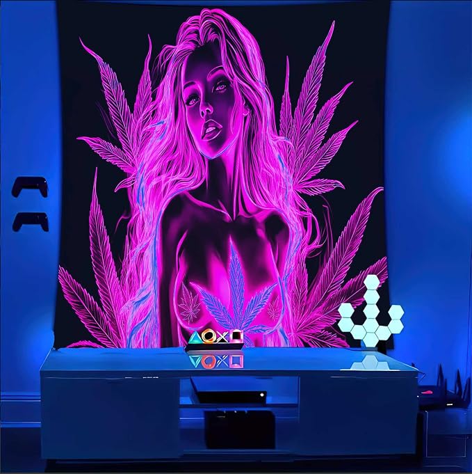 Bcsewcg Blacklight Tapestry, Red Wall Art, Glow in the Dark Hot Girl Poster for Adults Bedroom Dorm Decor