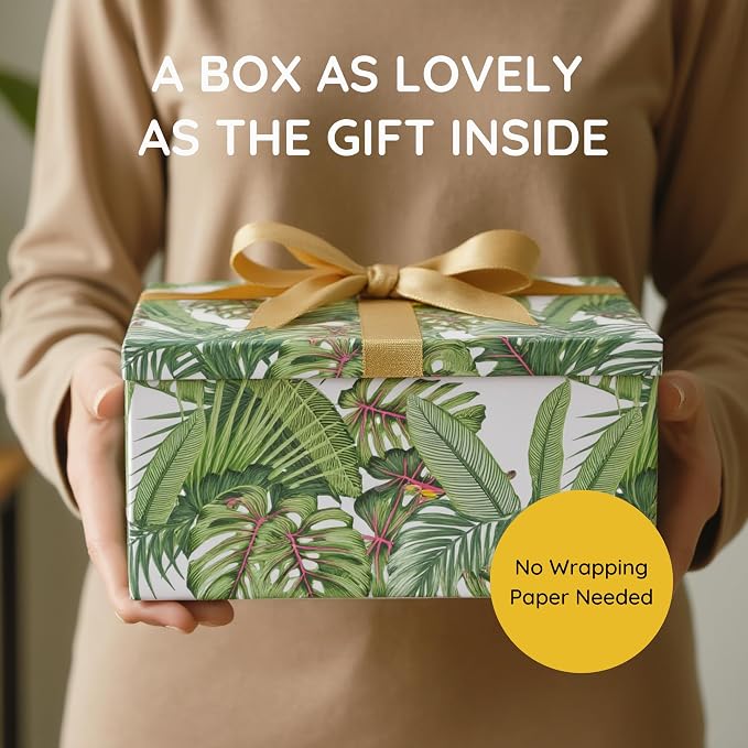 Soul & Lane - Tropical Breeze Decorative Storage Boxes with Lids, Set of 3 | Large Nesting Keepsake Boxes for Photos and Gifts, Green Jungle Leaves Palm Tree Containers, Hawaiian Beach Theme Decor