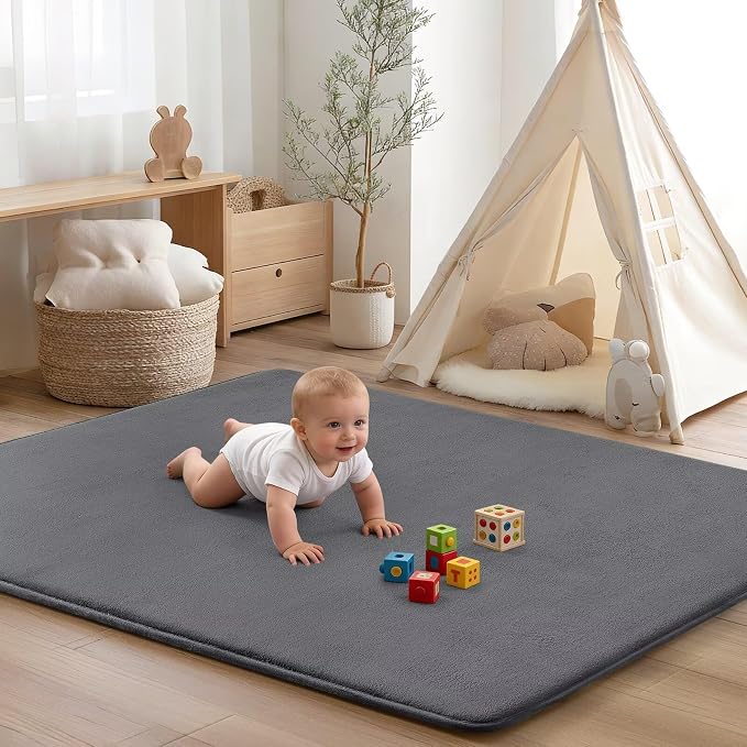 Baby Play Mat for Floor,Ultra Thick Elastic Foam 79"x158" Playmat Tummy Time Muscle Crawling Exercise Activity Cushion Gym Mat Nursery Playroom Area Kids Rug for Babies, Toddlers,Infants,Dark Grey