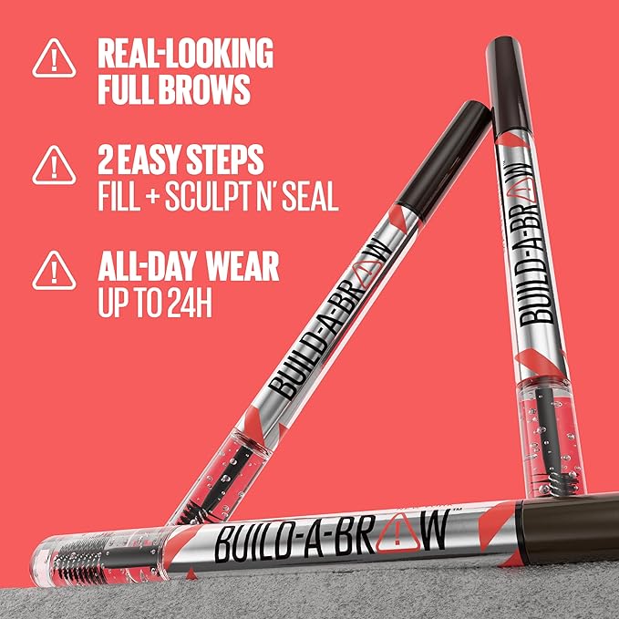 Maybelline Build-A-Brow 2-in-1 Brow Pen and Sealing Eyebrow Gel, Eyebrow Makeup for Real-Looking, Fuller Brows, Soft Brown, 1 Count