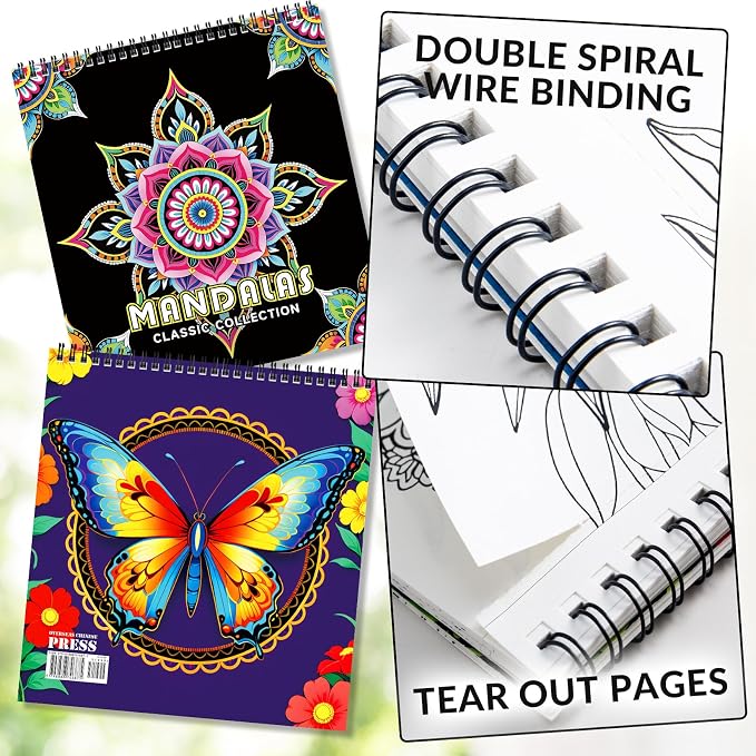FUNLAVIE Mandala Coloring Book for Adults Relaxation and Teens Stress Relief, Spiral Coloring Book for Women, Spiral Bound Mindfulness Stress-Free Patterns for Adult, Large Print Coloring for Men