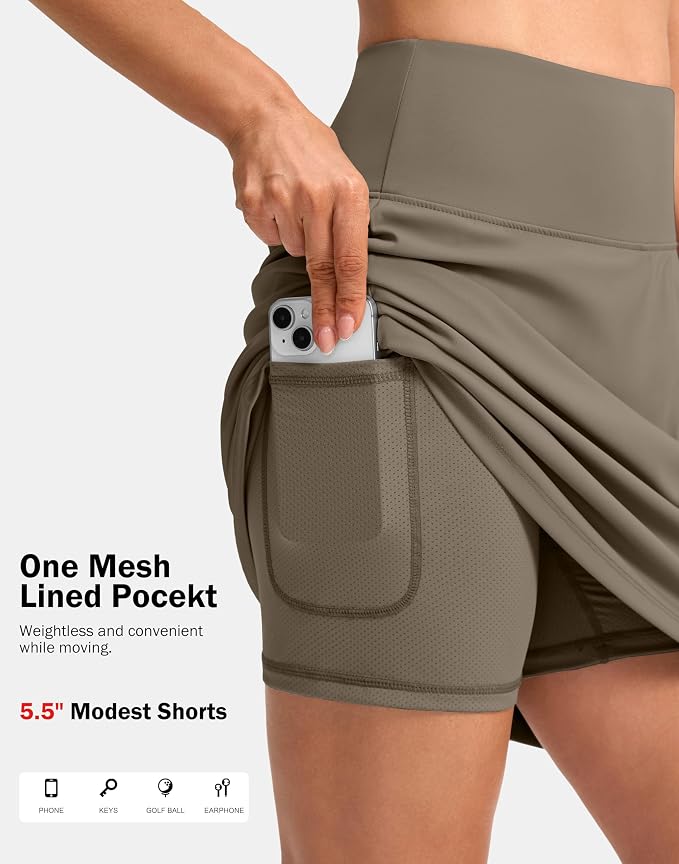 20" Skorts with 3 Pockets | Knee Length, High waisted, Slit Side, Casual, Summer, Travel, Athletic, Tennis, Golf, Skirts for Women