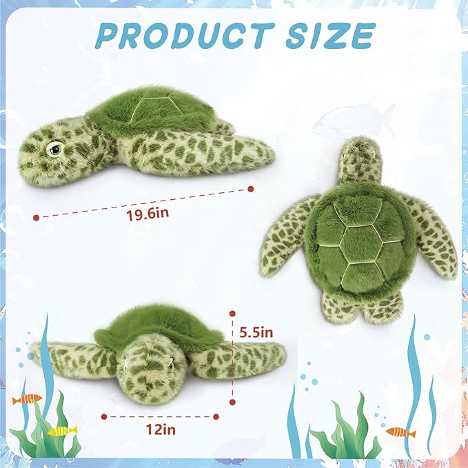 Niuniu Daddy 20" | 3.3 Pound Weighted Sea Turtle Stuffed Animals for Kid, Fluffy Weighted Sea Turtle Plush Toy for Toddler Teen Adult, Large Green Plushies Pillow with Soft Fur for Christmas Birthday