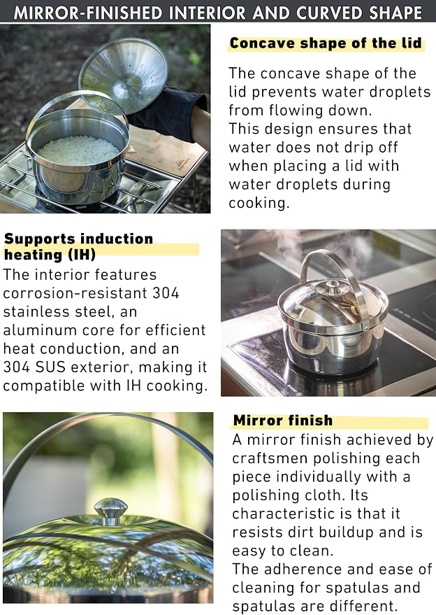 CAMPINGMOON 3.0L Cooking Pot 3-ply Stainless Steel IH Compatible Rice Cooker CC-21
