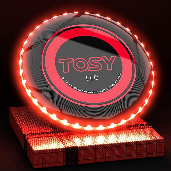 TOSY Flying Disc - 36 Mono-Color LEDs, Extremely Bright, Smart Modes, Camping Essentials for Teens/Kids/Adults/Men/Boys/Girls, Auto Light Up, Rechargeable, Waterproof, 175g