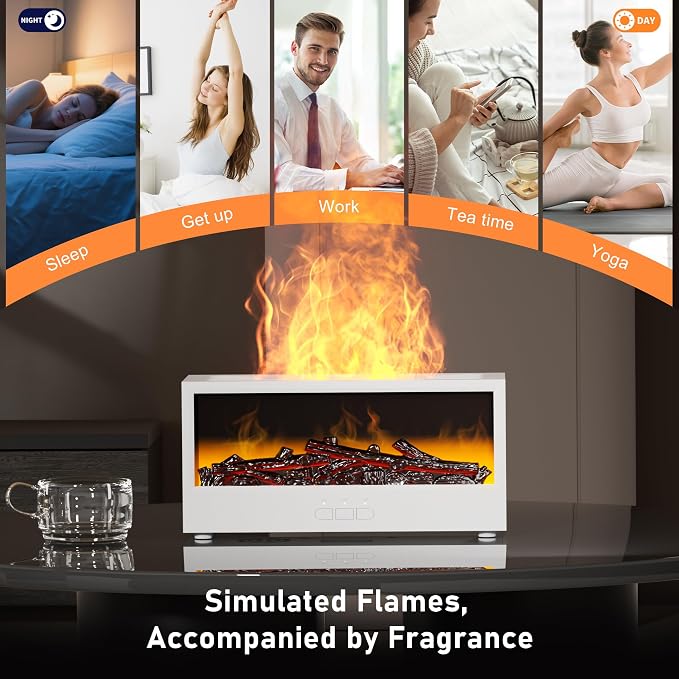 Fireplace Flame Air Diffuser Humidifier | 7 Colors Aromatherapy Oil Diffuser, Ultrasonic Aroma Humidifier with Remote Control & Timer for Bedroom Home Office Yoga