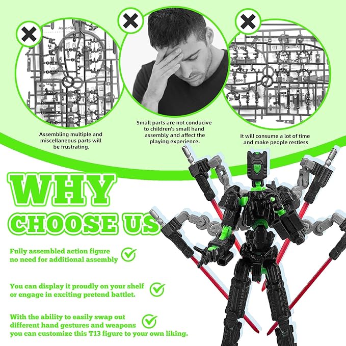 Assembly Completed T13 Action Figure Set，T13 mision 13 figuras originales 3D Printed Toys Nova 13 Action Figures Desktop Decorations for Game Lovers Toy (Green, 8 Inch)