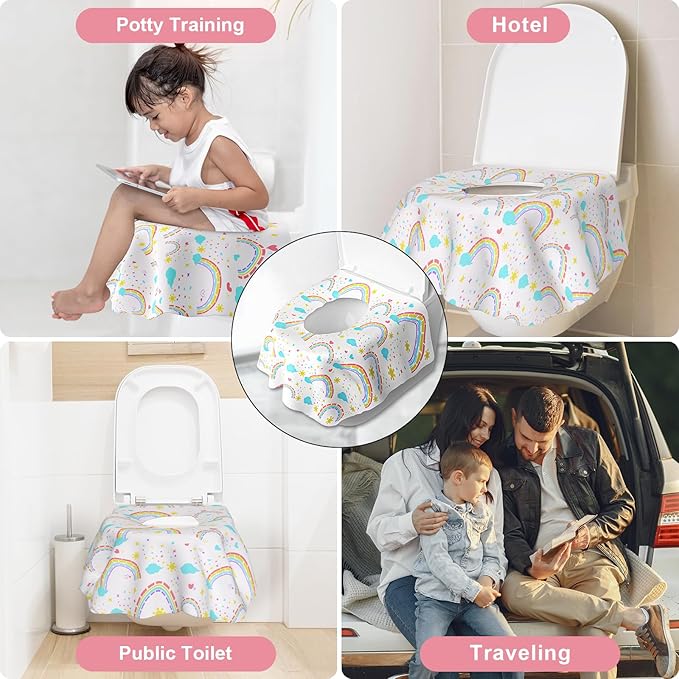 20 Pack Disposable Toilet Seat Covers - Extra Large, Waterproof - Toddler Potty Training, Portable Potty Covers for Kids & Adults, Kids Travel Essentials for Airplane, Trip (Rainbow)