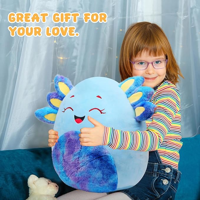 20-Inch Blue Axolotl Plush Pillow Jumbo Axolotl Throw Pillow Cute Plush Toy Giant Soft Hugging Stuffed Animal Birthday for Kids Adults