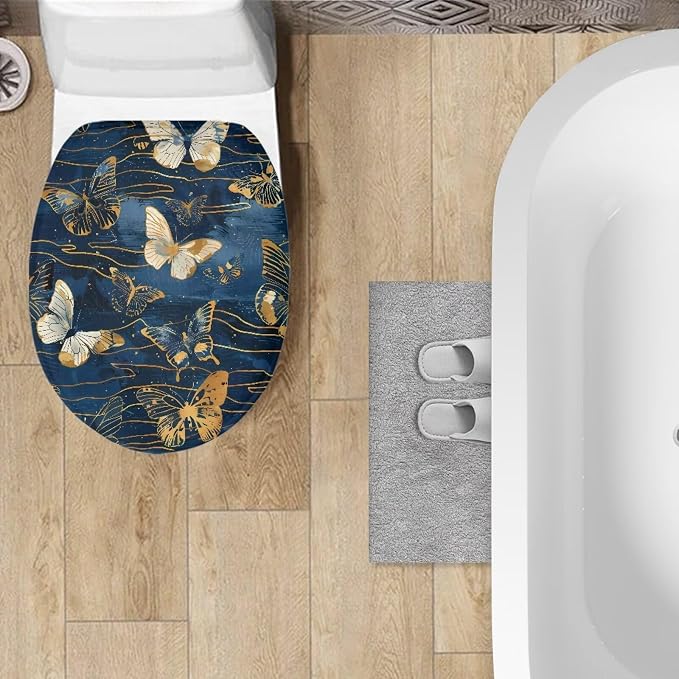 Butterfly Toilet Seat Cover, Machine Washable Reusable Toilet Seat Cover, Suitable for Most Round, Elongated and Oblong Toilet Lid Cover