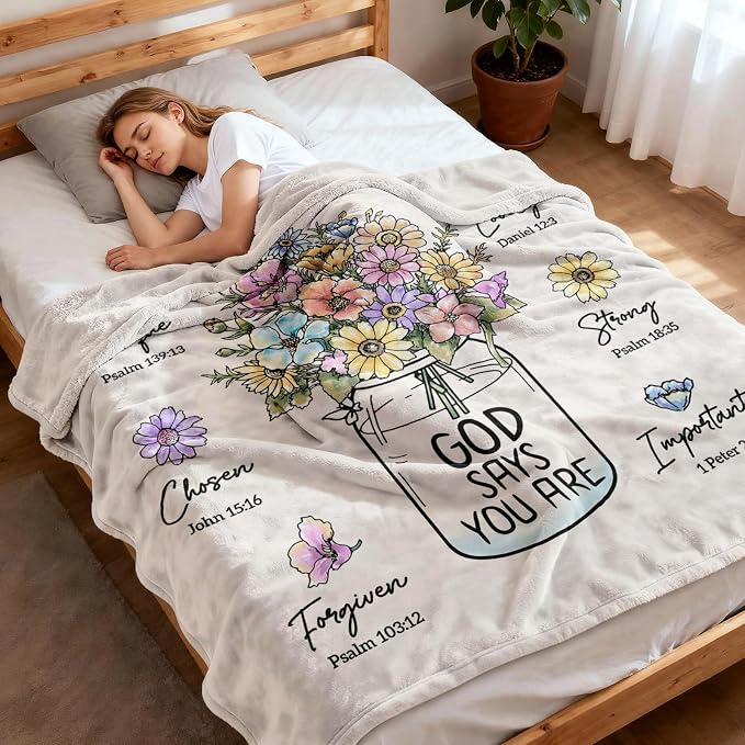 Christian Religious Gifts for Women, Christian Birthday Blanket with Flower | Christmas Religious Baptism Inspiration Gifts for Women Grandma Nana Mom Female Friend Sister, Faith Blanket 80''x 60''