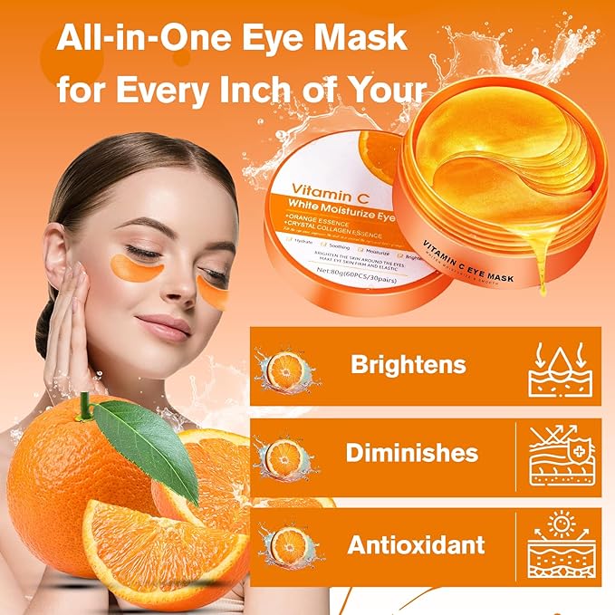 Vitamin C Eye Patches 2-Pack 120 PCS, Improving Skin Tone, Reducing Dark Circles and Refreshing, Collagen Eye Mask for Puffy Eyes, Suitable for Both Men and Women