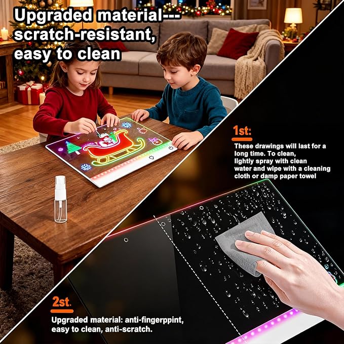 17" LED Note Board with Colors, 7 Light Effects Rechargeable Acrylic Led Drawing Board for Kids, Doodle Glow Dry Erase Lumi Boards with 12 Markers as Birthday & Christmas Gifts for Teen Girls & Boys