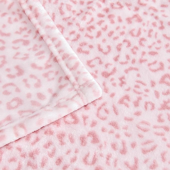 Edenleaf Leopard Print Blanket Fleece Throw for Bed Sofa Travel and Camping, Super Soft Cozy Fluffy Plush Cheetah Print Blanket for All Seasons 60"x80"(Light Pink)