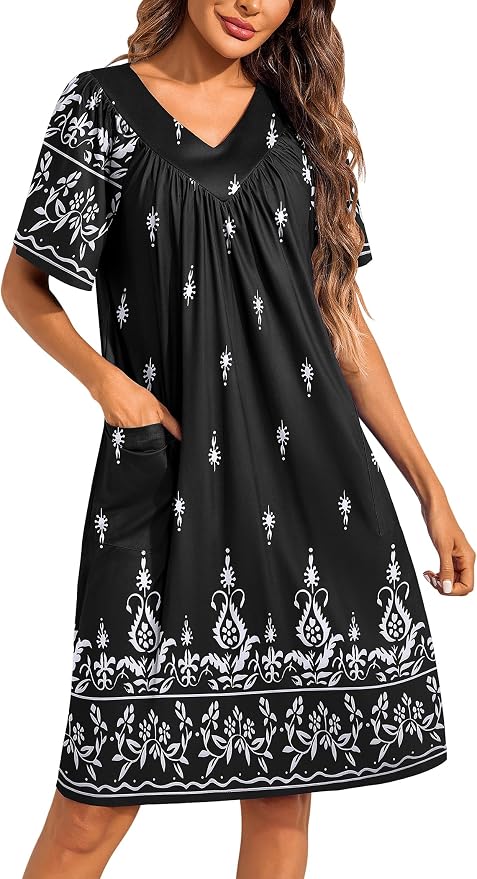 Ekouaer Womens House Dress Floral Print Moo Moos Nightgowns Moomoo Dresses Mumus with Pockets