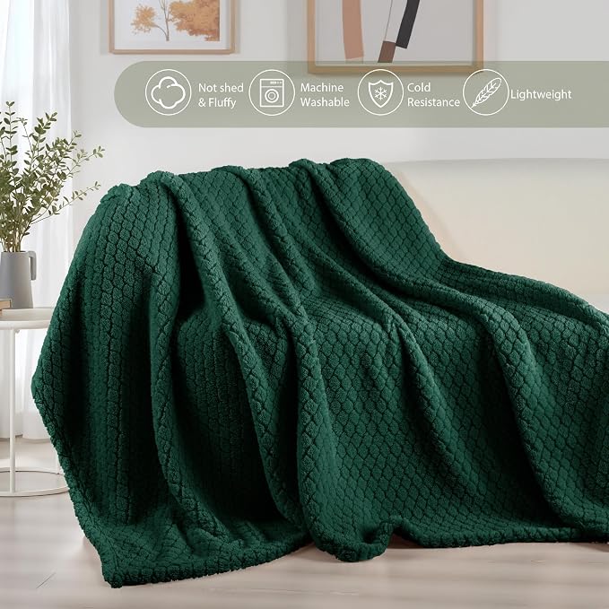 Exclusivo Mezcla Soft Fleece Twin Size Blanket for Bed, Forest Green | Jacquard Lightweight Cozy Bed Blanket, Breathable Decorative Fuzzy Textured All Season Use, 60x80 Inches