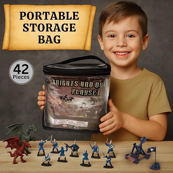Liberty Imports Medieval Knights and Dragons Figures Playset – 42 Plastic Fantasy Soldier Figurines and Accessories Toys for Toddlers, Kids Imaginary Play Battles