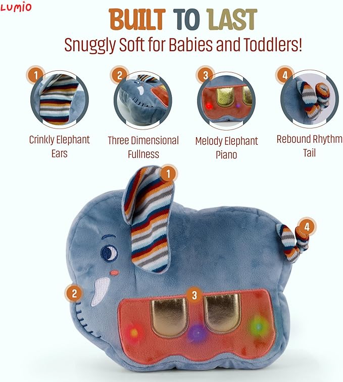 Lumio Interactive Musical Plush Toy with Lights and Sounds - Sensory Toy for 3 6 9 12-18 Months and up, Perfect for Tummy Time Rhythm Learning (Guitar) (Drum)