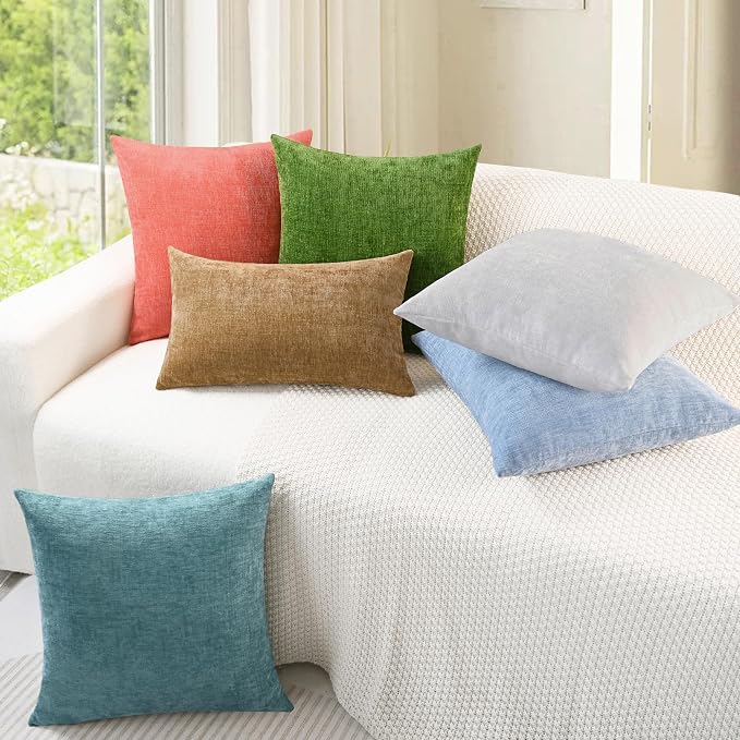 CaliTime Decorative Throw Pillow Covers 16 X 16 Inches Moonbeam Gray | Pack of 2, Cozy Chenille Cushion Cases for Sofa Bed Living Room Farmhouse Home