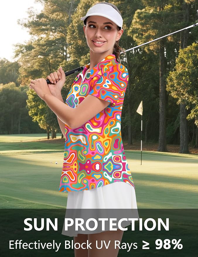 LOMON Womens Golf Polo Shirt Summer Short Sleeve Quarter Zip Outfit | Side-Pockets,Princess Seams,Cotton,Wrinkle Free,Moisture Wicking,Quick-Dry,Lightweight,Collared,for Tennis Workout