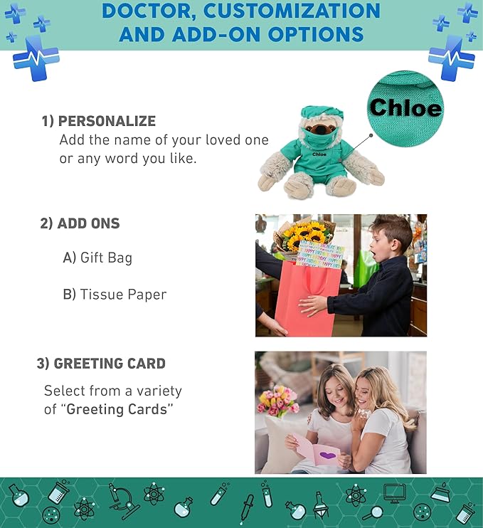 DolliBu Sloth Doctor Plush Toy - Super Soft Sloth Doctor Stuffed Animal Dress Up with Cute Scrub Uniform and Cap Outfit - Fluffy Doctor Toy Plush Gift - 7.5 Inches