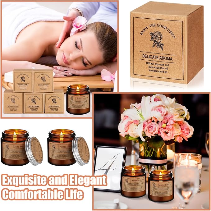 MTLEE 24 Pcs Candles for Home Scented Aromatherapy Jar Candle Gift for Women Bulk 8 Long Lasting Aromatherapy Jar Soy Wax Candle Gift for Mother`s Day Christmas Birthday(Simple Style,Flower Scent)
