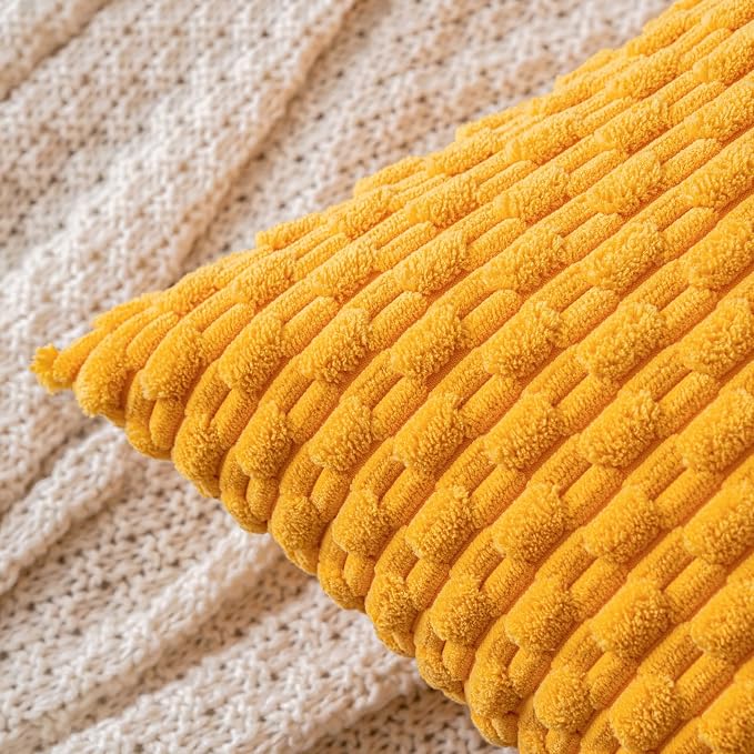 MIULEE Lumbar Decorative Throw Pillow Covers 12x20 Golden Yellow Corduroy | Textured Striped Pack of 2 Striped Pillow Covers Modern Farmhouse Home Decor for Couch Bed Sofa Living Room