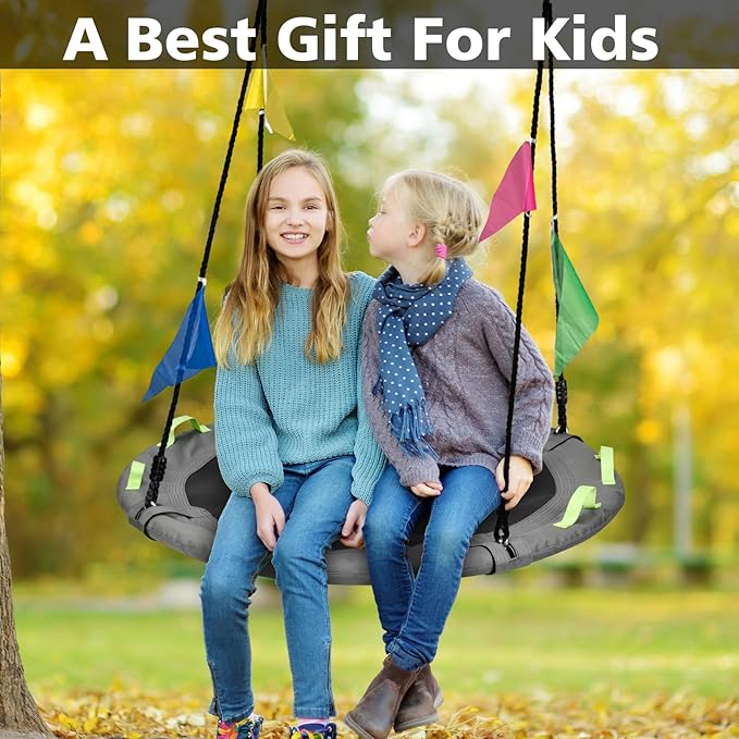 HeyZoo Tree Swing, Saucer Swing 40 Inch for Kids, 900lbs Weight Capacity, with Adjustable Hanging Straps, for Backyard and Outdoor Playground, Gray