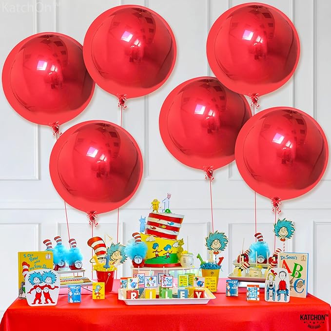 KatchOn, Red Balloons - Big 22 Inch, Pack of 6 | 4D Sphere Red Foil Balloons for Red Party Decorations | Metallic Balloons for Carnival, Casino Theme Party | Graduation Decorations 2026, Birthday