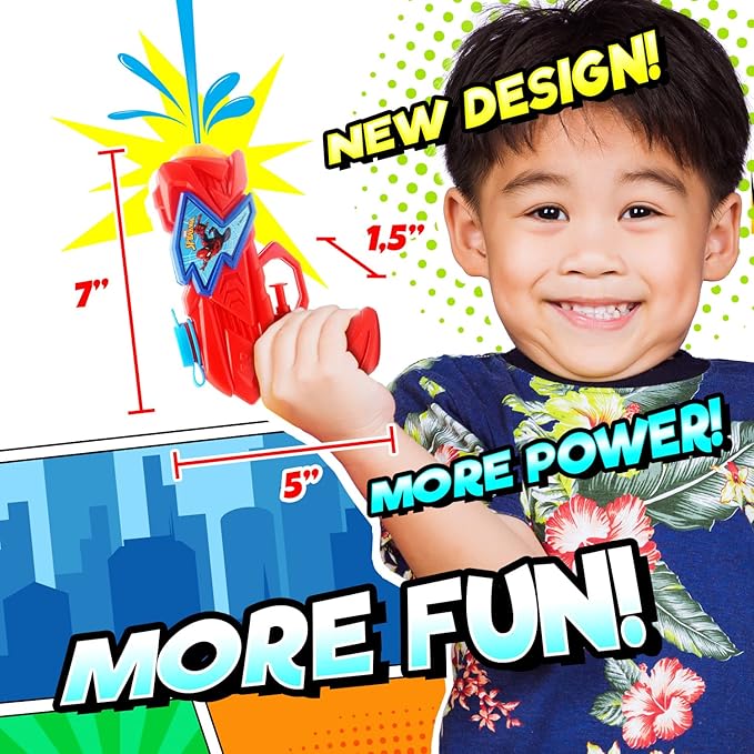JA-RU Large 8" Marvel Spiderman Water Squirt Gun (1 Pack Improved Style) Avengers Soaker for Kids Fun. Training Dog & Cat. Pool Toy. Include 1 Sticker.6819-1s