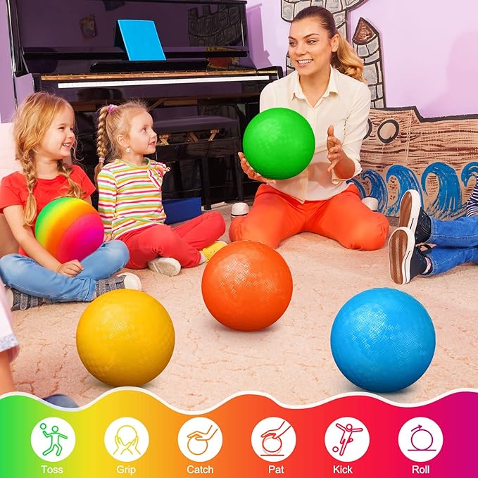 Vinsot 12 Pack 8.5 Inch Playground Balls Kickball Bulk, Bouncy Balls for Kids Inflatable Bouncing Handball with Hand Pump for Indoor Outdoor Games(Mixed Color)