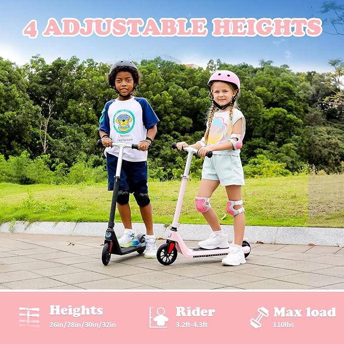 Caroma Electric Scooter for Kids Ages 6-14, 150W/180W Motor,10 MPH Max Speed & 7 Miles,Adjustable Height & Speed,Colorful Lights,LED Display,Foldable Kids Electric Scooter 132 Lbs Max Load