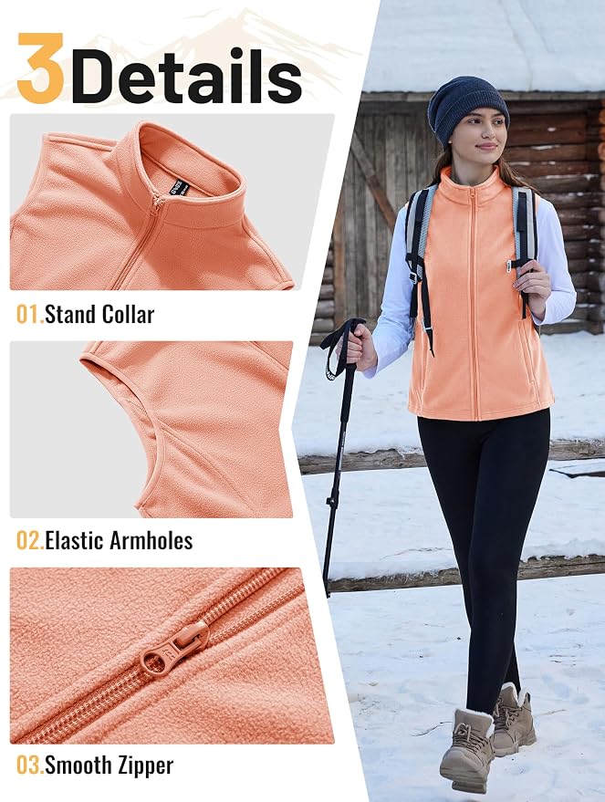 TACVASEN Women's Fleece Vest Lightweight Sleeveless Zip Jacket Outerwear | Soft Polar,Zipper Pockets,Stand Collar,Fall Winter Warm,Outdoor,Athletic,Running,Hiking,Travelling,Golf,Work