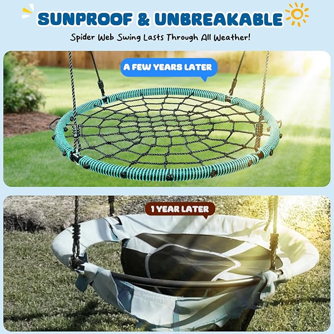 Trekassy 750lbs 40" Spider Web Saucer Tree Swing for Kids Adults, Outdoor Net Swing with Steel Frame and 2 Hanging Straps-Green (Patented)