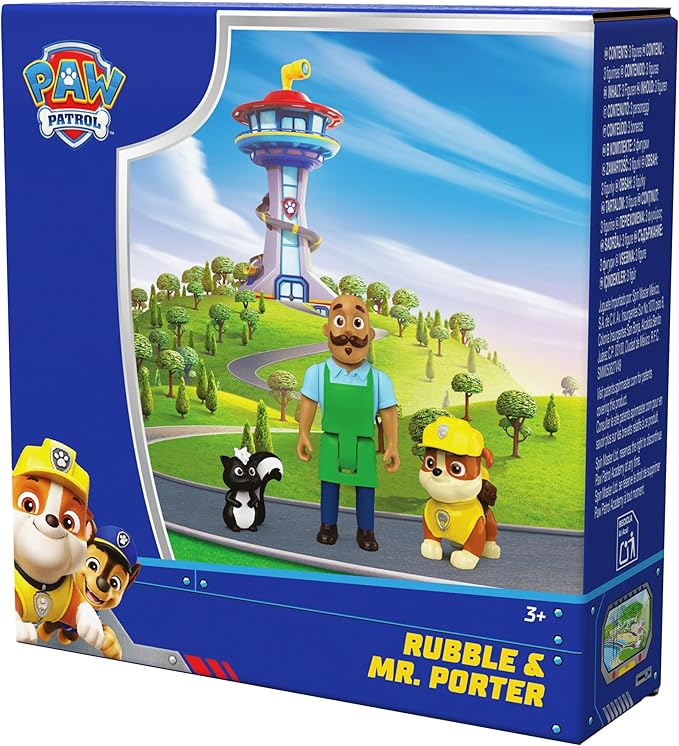 Paw Patrol Rubble & Mr. Porter Figure Pack with Skunk Toy Figure, Kids Toys for Boys & Girls Ages 3 and Up