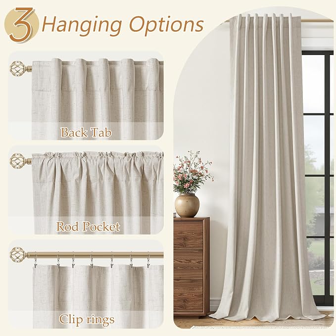 Guken 100% Blackout Linen Curtains for Bedroom 84 inches Long, Thermal Insulated Room Darkening Black Out Drapes for Living Room, Back Tab Rod Pocket 2 Panels Set,Grey Beige,52x84