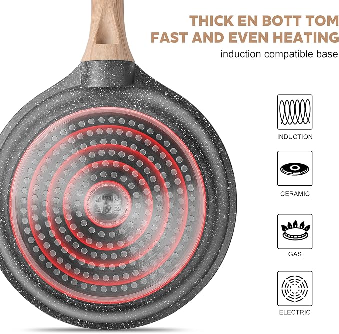 Caannasweis Nonstick Granite Omelet Frying Pan Skille 12 Inch with Lid | Non Stick Omelette Fry Pans, Omelet Egg Pan, Stone Cookware Chef's Pan, Induction Compatible, PFOA Free