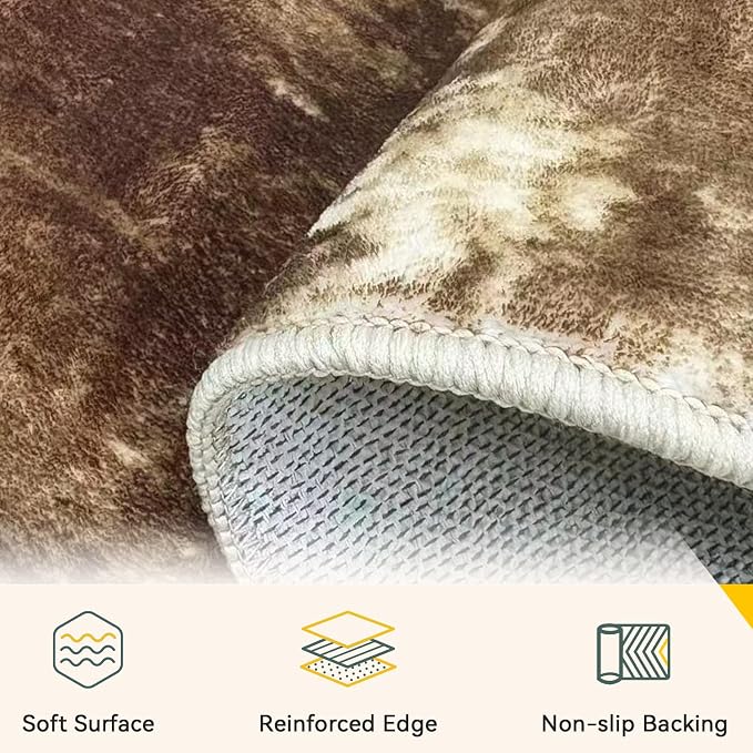 RELEANY Washable Runner 2'x6' Abstract Area Rug for Hallway Brown Tan | carpet for kitchen, entryway, bathroom, living room, bedroom, printed pattern, non-slip, soft, stain-resistant, easy to clean